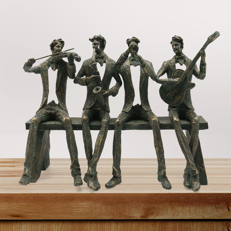 Custom Antique Resin Musical Player Sculpture A Band Sitting On Bench Statue