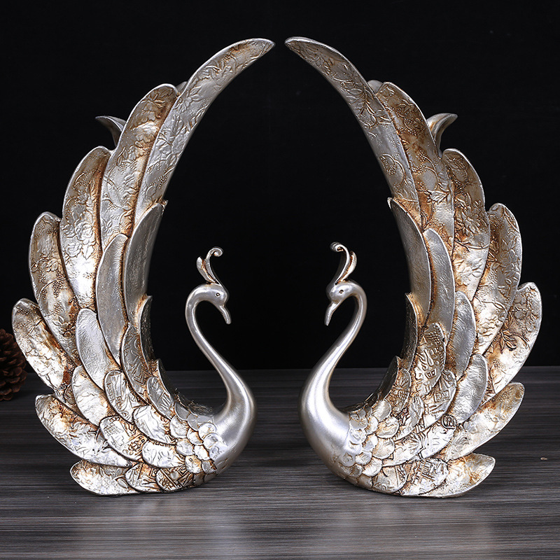 Elegance Beatiful Sculpture for Home Decoration Resin Vintage Swan Couple Statue 