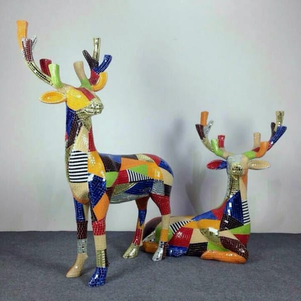 Colorful Artistic Style Fiberglass Life Size Deer Statue