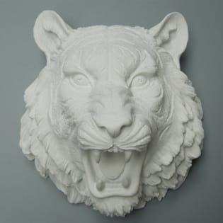 White Resin Tiger Head Sculpture Wall Decor
